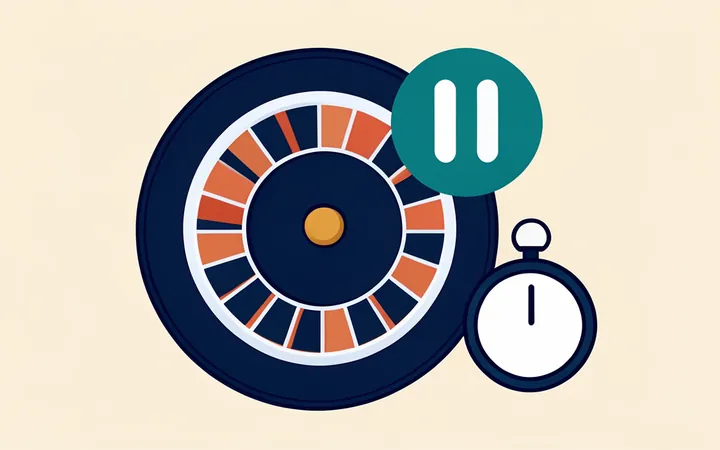 Roulette wheel with a pause symbol and a stopwatch, standing for a time-out break
