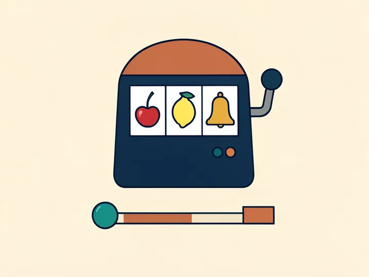 Slot machine with cherry, lemon and bell reels above a slider held low, like a stake limit